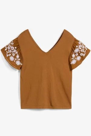 bonprix Stricktop mit Seidenanteil und Chiffonärmeln