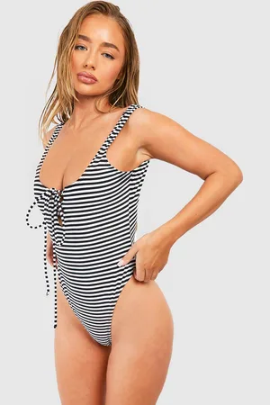 Plus Plunge Stripe Curve Enhancing Swimsuit