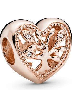 PANDORA Moments RoséGoldfarbene Family Tree Heart Charm mit 585er RoséGolden Plattierung 788826C01