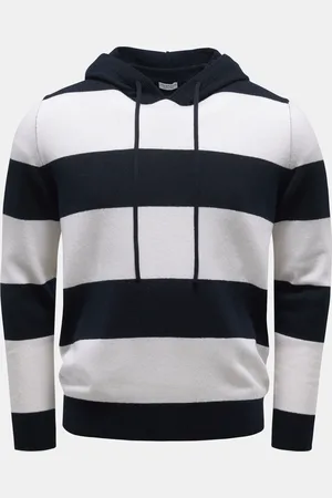 von Braun Herren - Cashmere Kapuzenpullover /offwhite gestreift