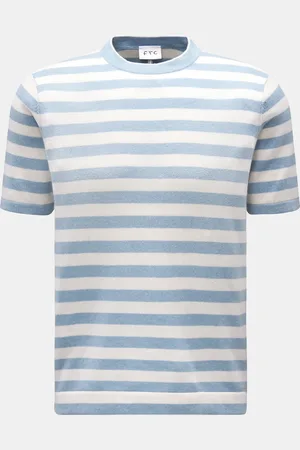 FTC Herren - Kurzarm-Rundhalspullover hellblau/offwhite gestreift