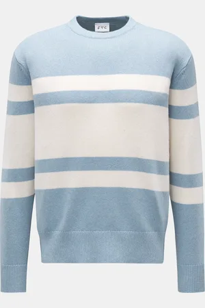 FTC Herren - Rundhalspullover rauchblau/offwhite gestreift
