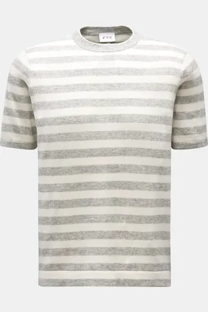 FTC Herren - Kurzarm-Rundhalspullover hellgrau/offwhite gestreift