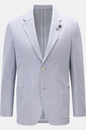 LARDINI Herren - Seersucker Sakko graublau/weiß gestreift