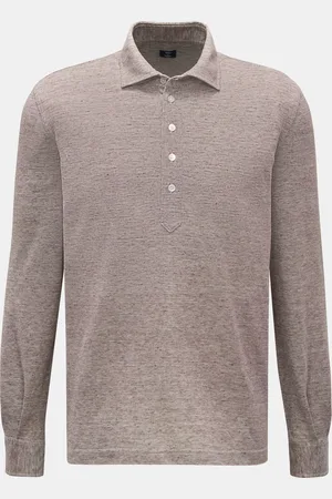 FEDELI Herren - Langarm-Poloshirt meliert