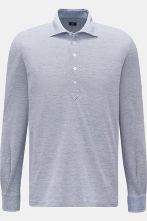 FEDELI Herren - Langarm-Poloshirt meliert