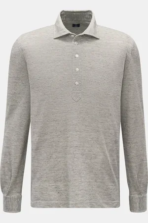 FEDELI Herren - Langarm-Poloshirt meliert