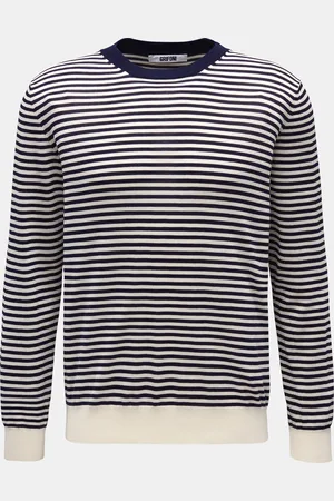 GRIFONI Herren - Feinstrick Rundhals-Pullover /weiß gestreift