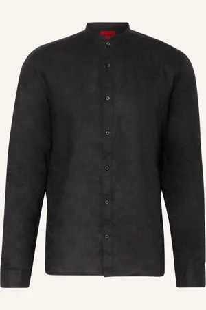 HUGO BOSS Leinenhemd ELVORY Slim Fit mit Stehkragen