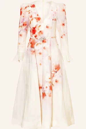 ZIMMERMANN Leinenkleid mit Volants und Schmucksteinen