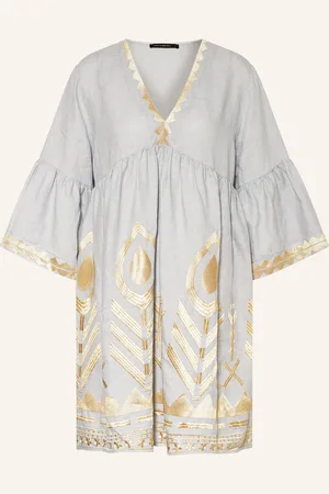 Greek Archaic Kori Strandkleid FEATHER aus Leinen mit 3/4-Arm