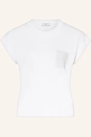 PESERICO SIGN Strickshirt mit Leinen und Schmuckperlen