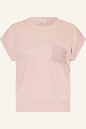 PESERICO SIGN Strickshirt mit Leinen und Schmuckperlen