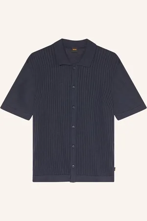 HUGO BOSS Strickhemd KAMICINO Regular Fit mit Leinen