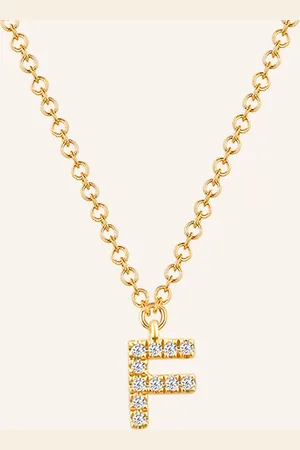 LEAF INITIALIEN Halskette „F“ aus 14 Karat Gelbgold mit Diamanten