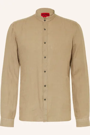 HUGO BOSS Leinenhemd ELVORY Slim Fit mit Stehkragen