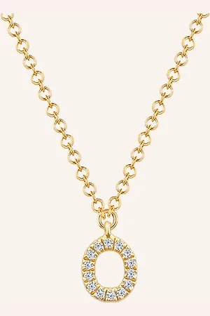 LEAF INITIALIEN Halskette „O“ aus 14 Karat Gelbgold mit Diamanten