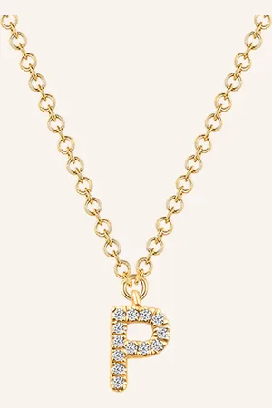 LEAF INITIALIEN Halskette „P“ aus 14 Karat Gelbgold mit Diamanten