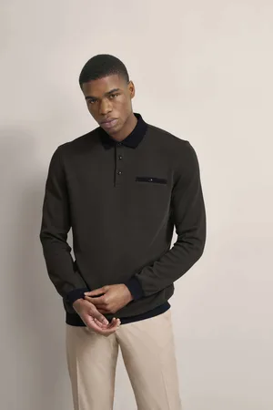 Bugatti Langarm-Poloshirt mit Strukturkragen in