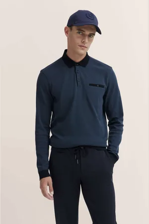 Bugatti Langarm-Poloshirt mit Strukturkragen in