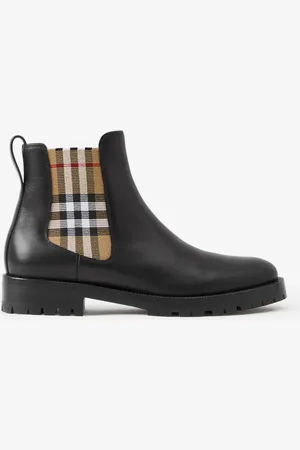 Burberry Chelsea-Stiefeletten aus Leder mit Check-Panel, Size: 39