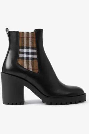 Burberry Leder-Stiefeletten mit Check-Panels, Size: 41