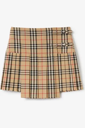 Burberry Mini-Kilt aus Wolle in Check mit Falten, Size: 10, Beige