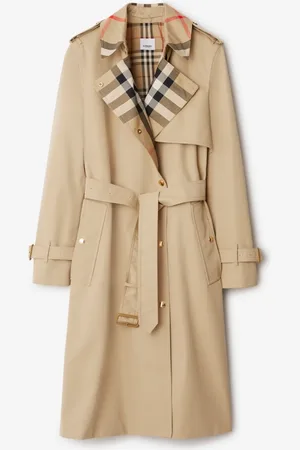 Burberry Langer Trenchcoat aus Gabardine mit Check-Kragen, Size: 04