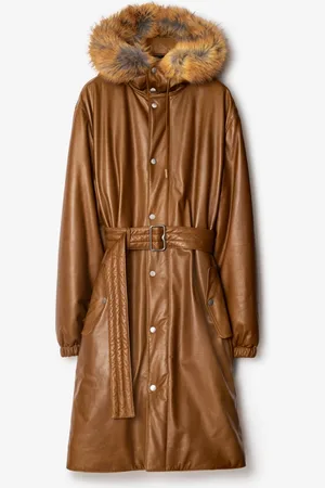 Burberry Lederparka mit Kunstpelz-Besatz