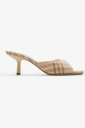 Burberry Leinenmisch-Mules „Mews" in Check mit niedrigem Absatz, Size: 37