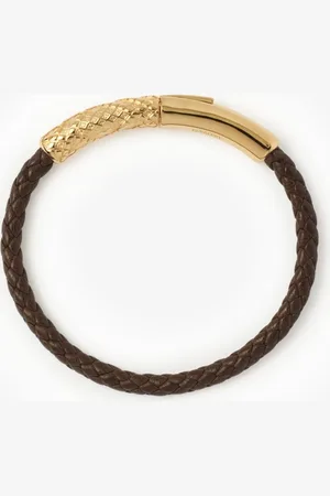 Burberry Lederarmband mit Karodetail, Size: XL