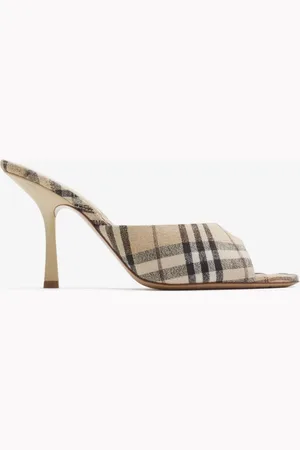 Burberry Leinenmisch-Mules „Mews" in Check mit hohem Absatz, Size: 40