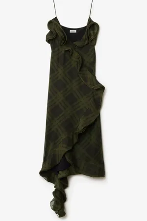Burberry Seiden-Wickelkleid in Check, Size: 06