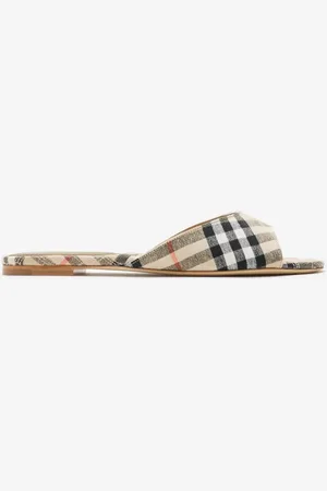 Burberry Leinenmisch-Slides „Mews" in Check, Size: 37