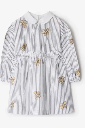 Burberry Gestreiftes Baumwollkleid mit Thomas Teddybär-Motiv, Size: 10Y