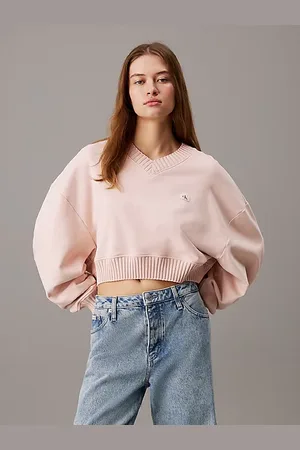 Calvin Klein Cropped Sweatshirt mit V-Ausschnitt