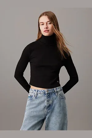 Calvin Klein Schmales geripptes Top mit Rollkragen