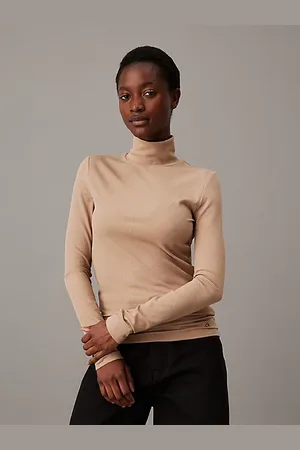 Calvin Klein Tailliertes, geripptes Stehkragen-Top