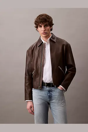 Calvin Klein Cropped Bikerjacke aus Leder