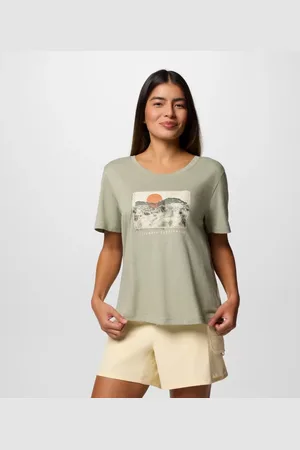 Columbia Ruby Springs Scoop Neck technisches T-Shirt mit Grafik für Frauen - Safari Wanderlust Größe L