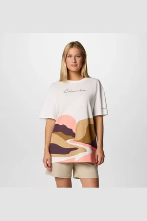 Columbia Rolling Bend Oversized T-Shirt mit Grafik für Frauen - Sea Salt Trailscape Größe XS