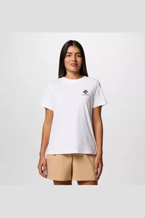 Columbia Rolling Bend T-Shirt mit Grafik für Frauen - Weiß Stacked Gem Größe S