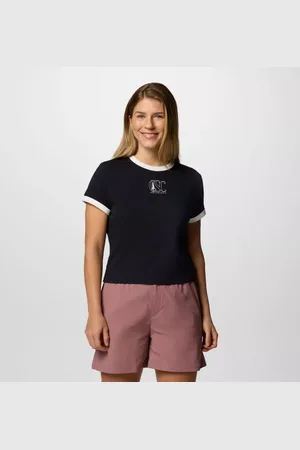 Columbia Rolling Bend Ringer T-Shirt mit Grafik für Frauen - Schwarz Treehugger Größe XS