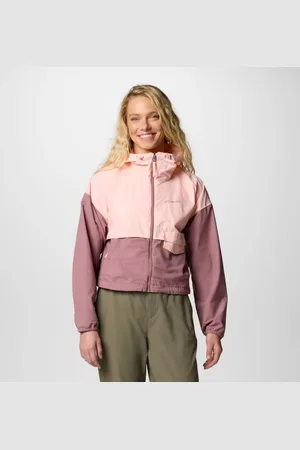Columbia Spire Valley gecroppter Windbreaker mit Kapuze für Frauen - Pink Sand Fig Größe XL