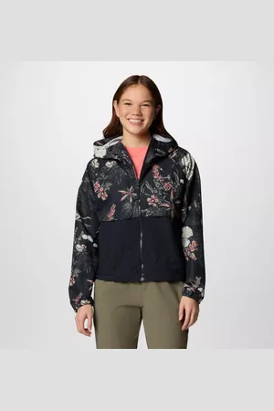Columbia Spire Valley Windbreaker mit Kapuze und Print für Frauen - Schwarz Outbacked Schwarz Größe L