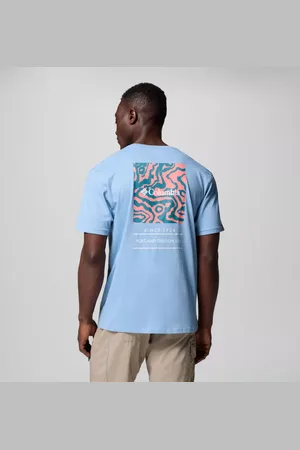 Columbia Barton Springs Graphic T-Shirt für Männer - Ripple Blue Alpenglow Größe L