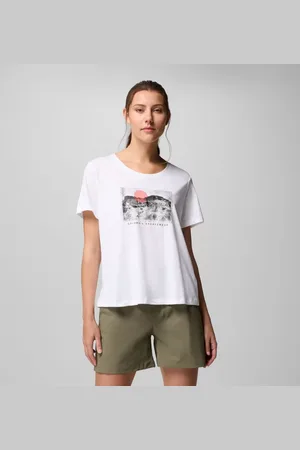 Columbia Ruby Springs Scoop Neck technisches T-Shirt mit Grafik für Frauen - Weiß Wanderlust Größe L