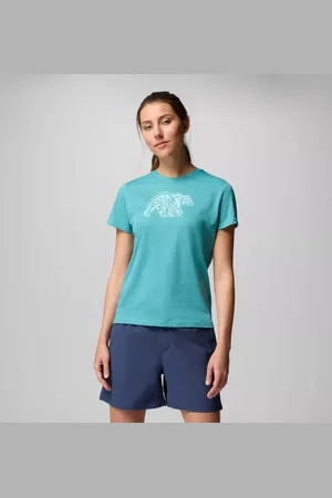 Columbia Ruby Springs Fitted T-Shirt mit Grafik für Frauen - Teal Bearly Swirl Größe L