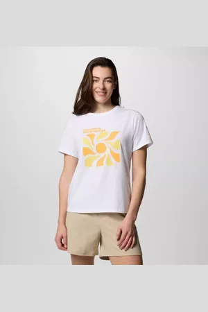 Columbia Sun Trek III technisches T-Shirt mit Grafik für Frauen - Weiß Wavy Rays Größe L