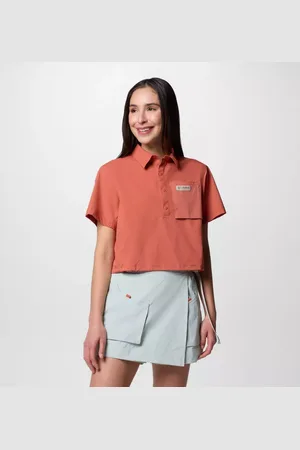 Columbia Cove Beach gecropptes Kurzam-Hemd aus Gewebe für Frauen - Größe XS